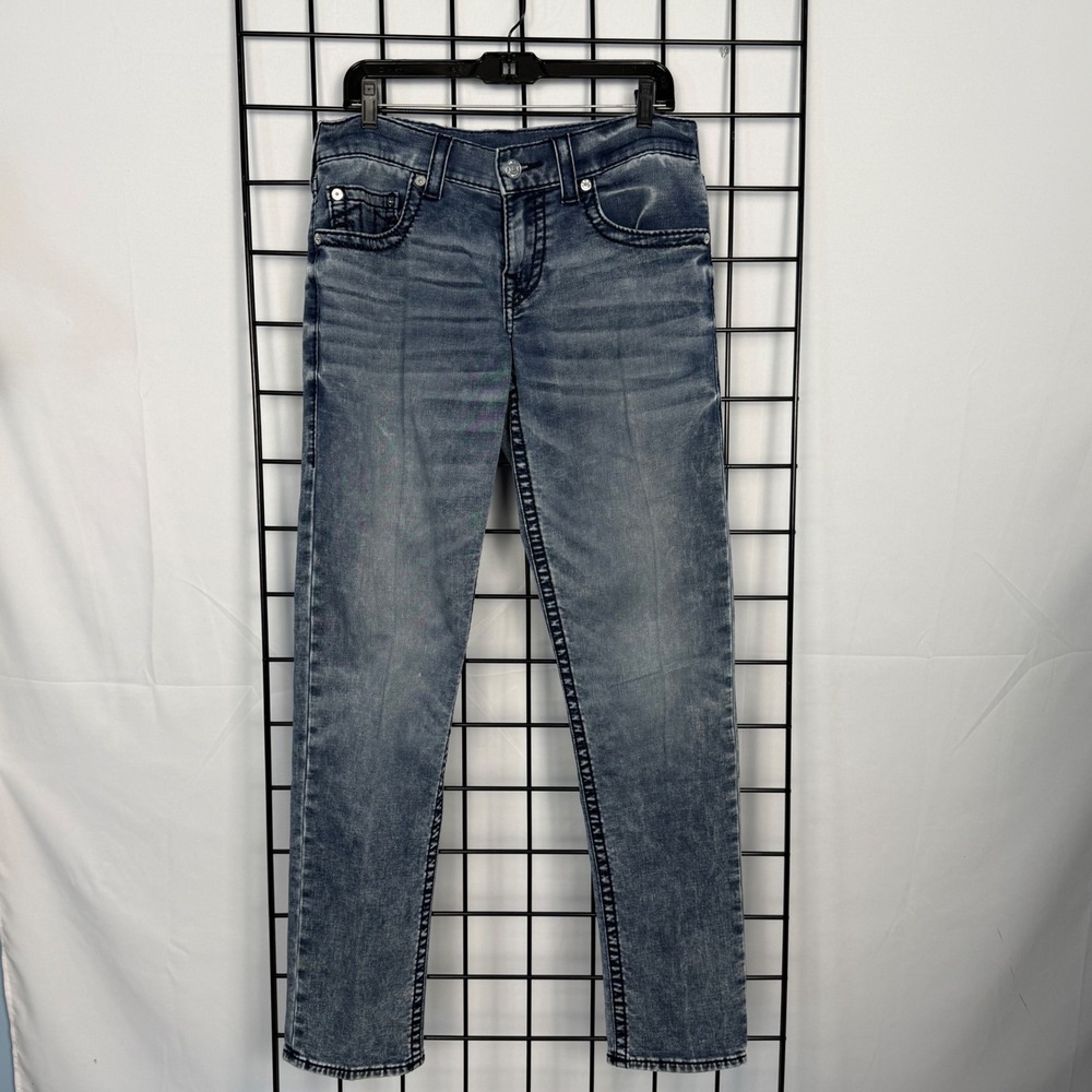 True Religion Geno Jeans Mens 30 Blue Acid Wash Relaxed Slim Fit‎ Denim READ
